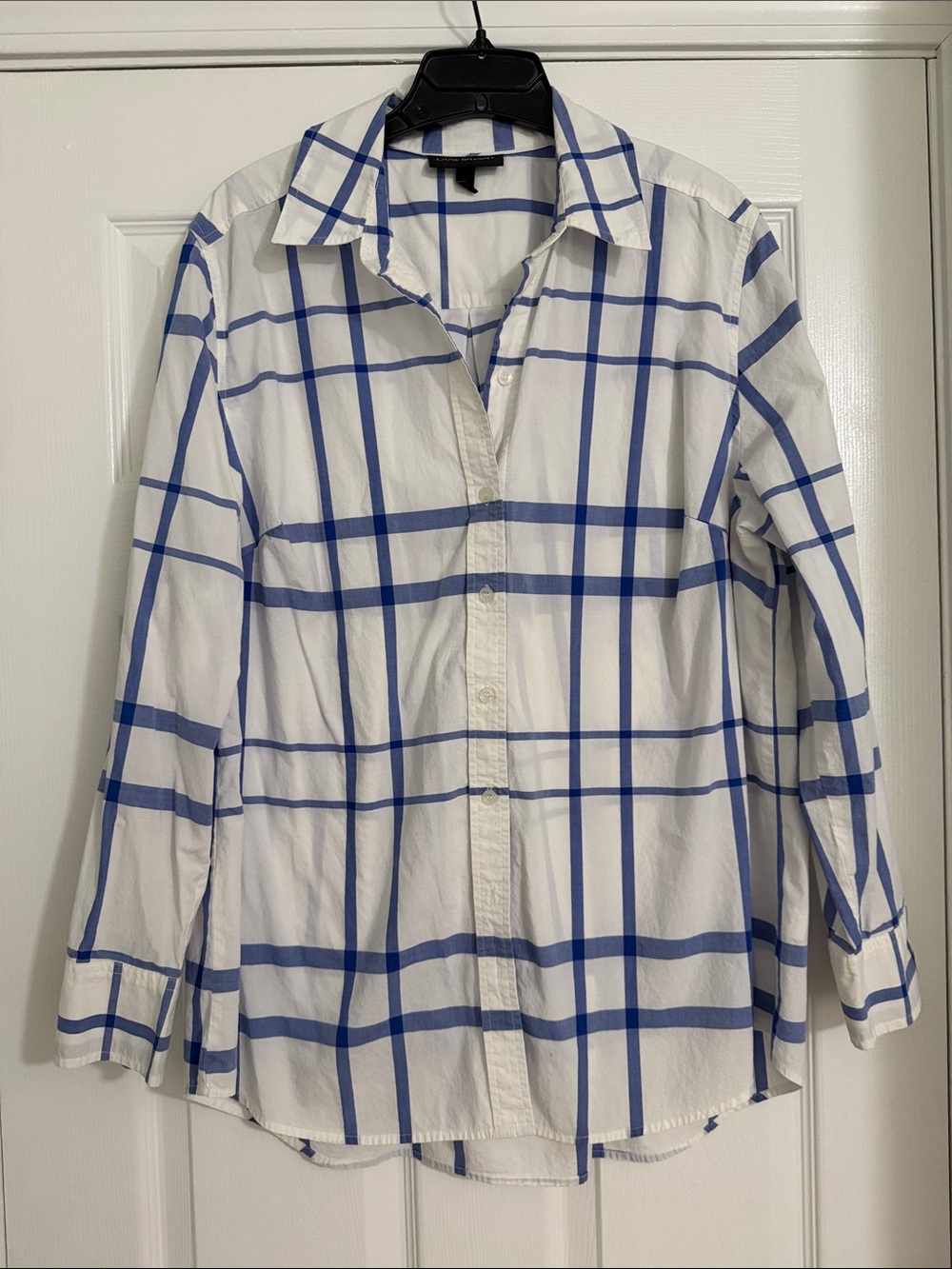 Lane Bryant Classic White & Blue Windowpane Botton Down Shirt